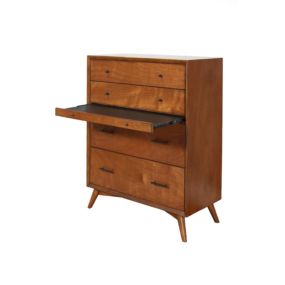 Flynn Mid Century Modern 4 Drawer Multifunction Chest w/Pull Out Tray, Acorn. Picture 5