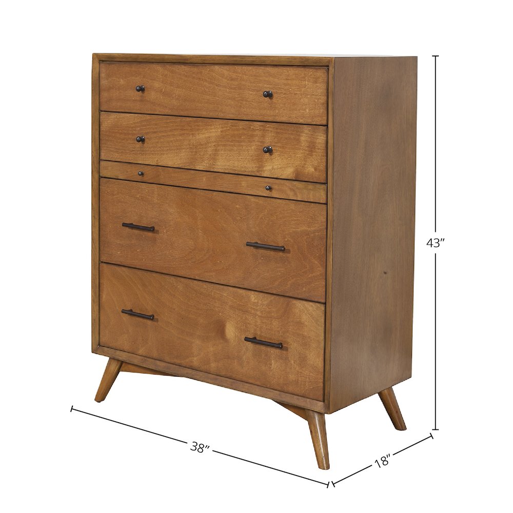 Flynn Mid Century Modern 4 Drawer Multifunction Chest w/Pull Out Tray, Acorn. Picture 1