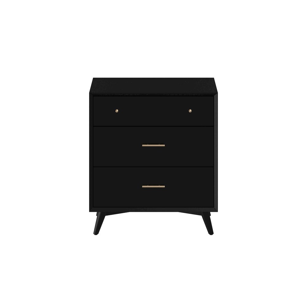 Flynn Mid Century Modern 3 Drawer Small Chest, Black. Picture 1