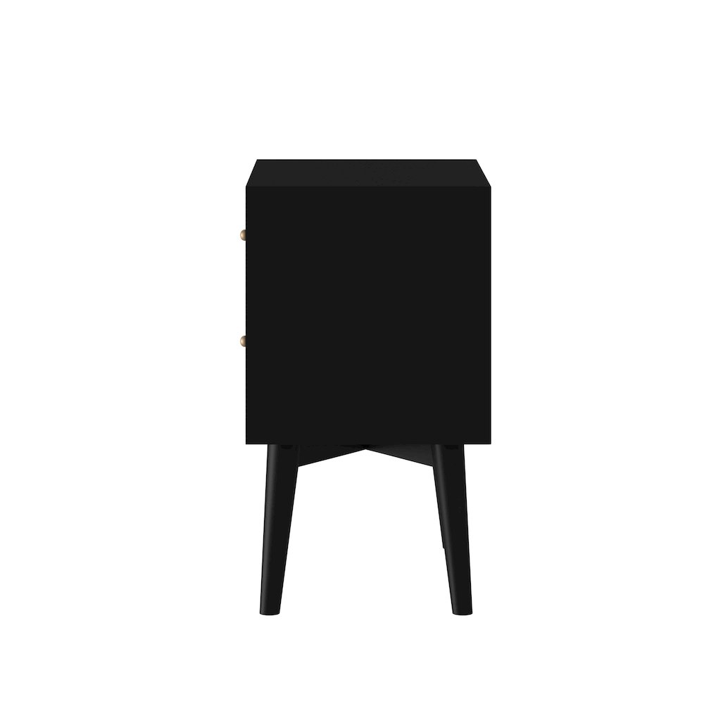 Flynn Mid Century Modern 2 Drawer Nightstand, Black. Picture 3