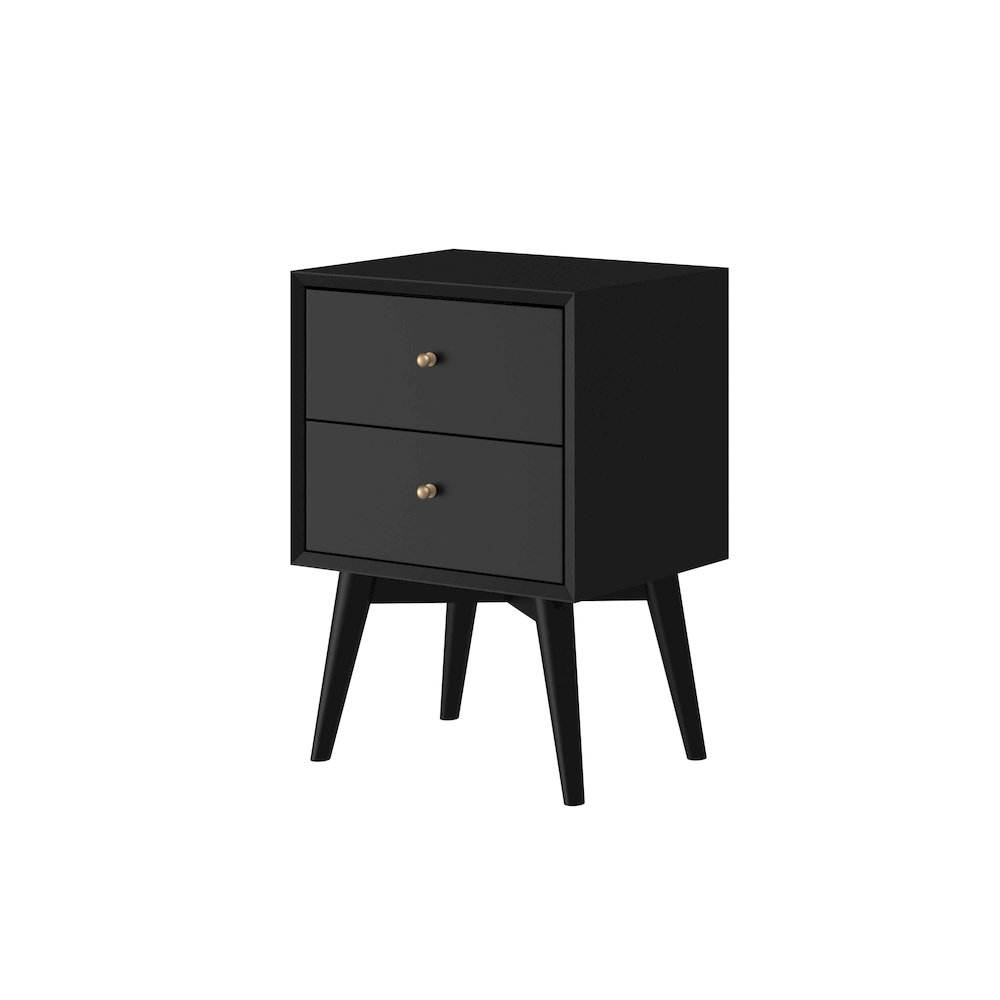 Flynn Mid Century Modern 2 Drawer Nightstand, Black. Picture 4