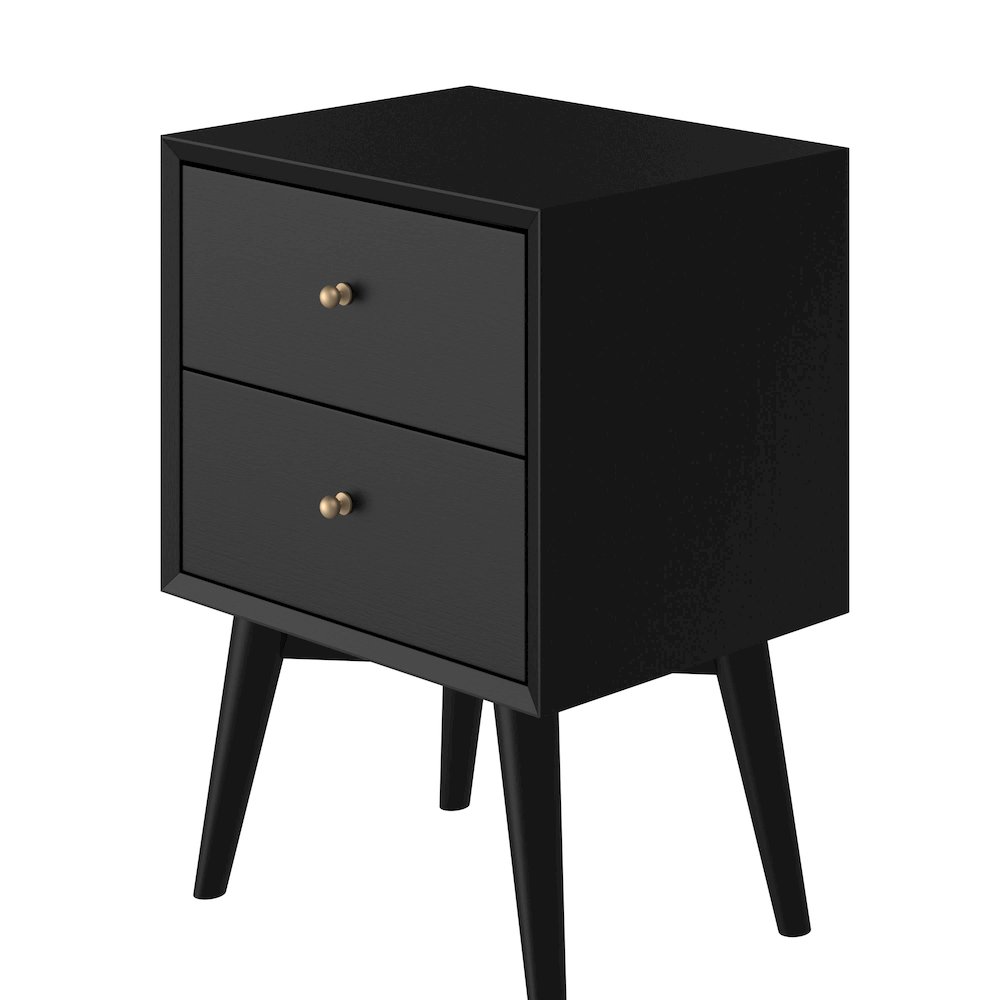 Flynn Mid Century Modern 2 Drawer Nightstand, Black. Picture 9