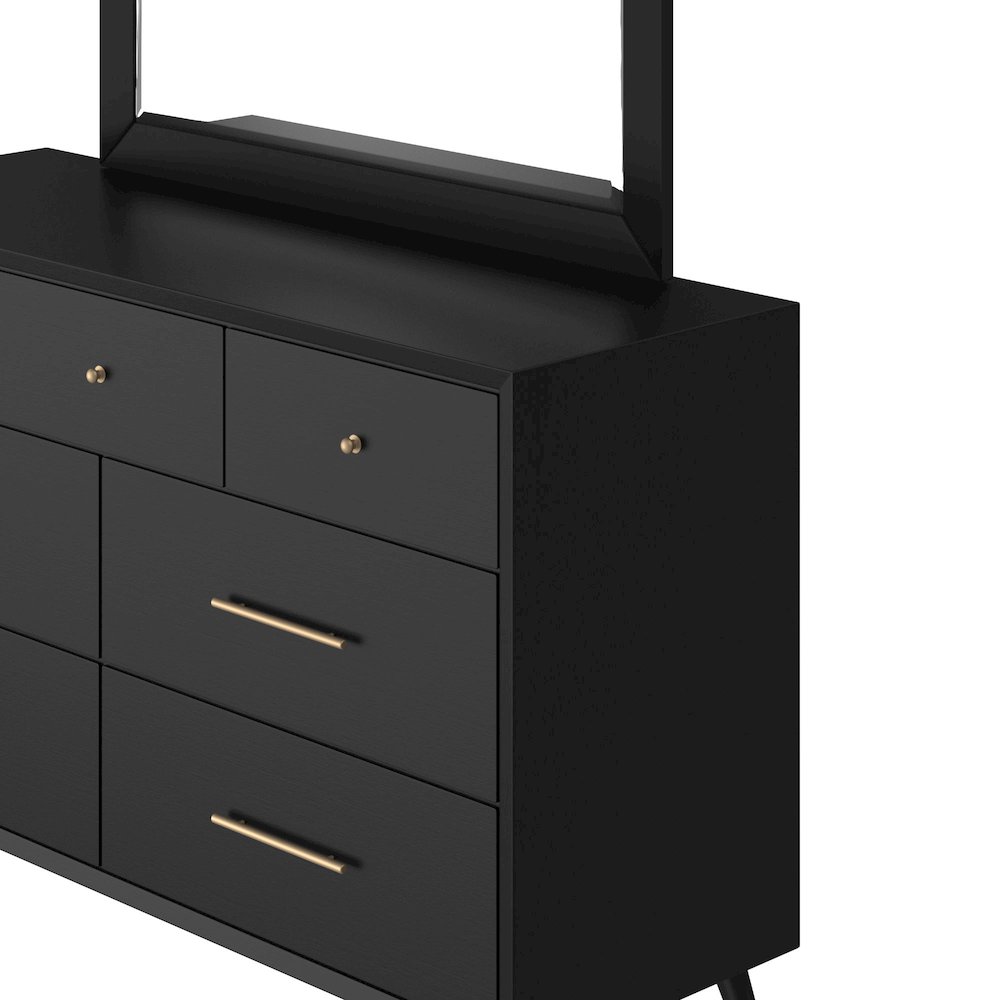 Flynn Mid Century Modern 7 Drawer Dresser, Black. Picture 12