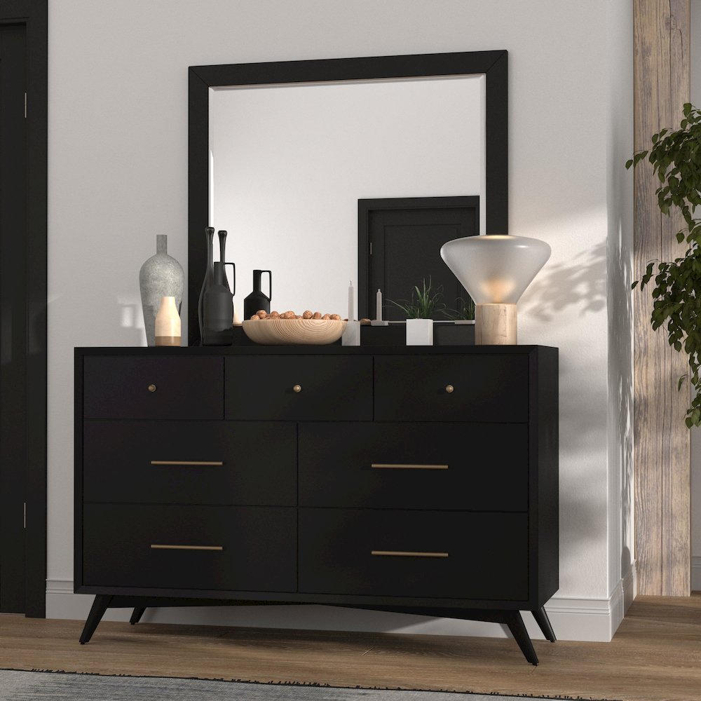 Flynn Mid Century Modern 7 Drawer Dresser, Black. Picture 13