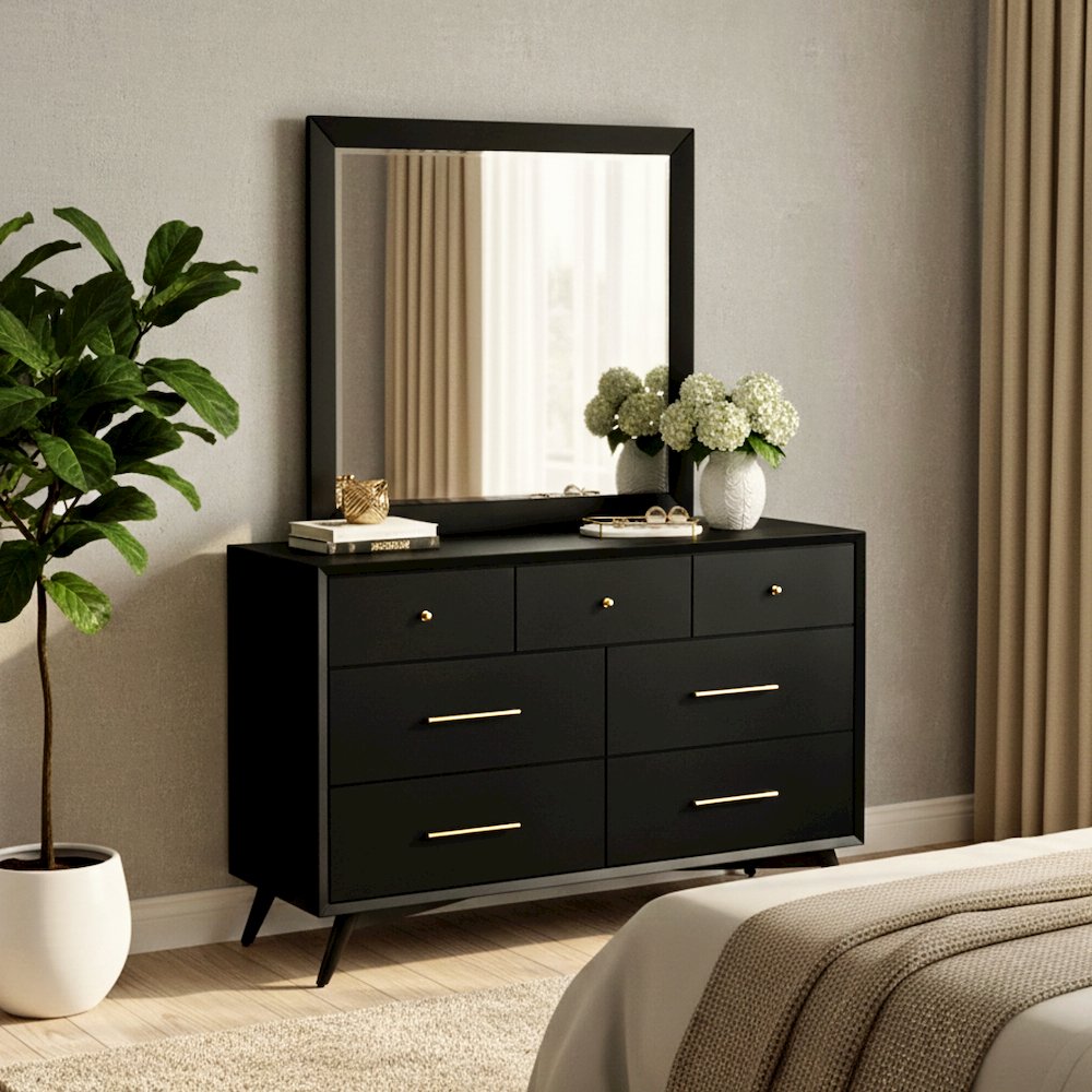 Flynn Mid Century Modern 7 Drawer Dresser, Black. Picture 18
