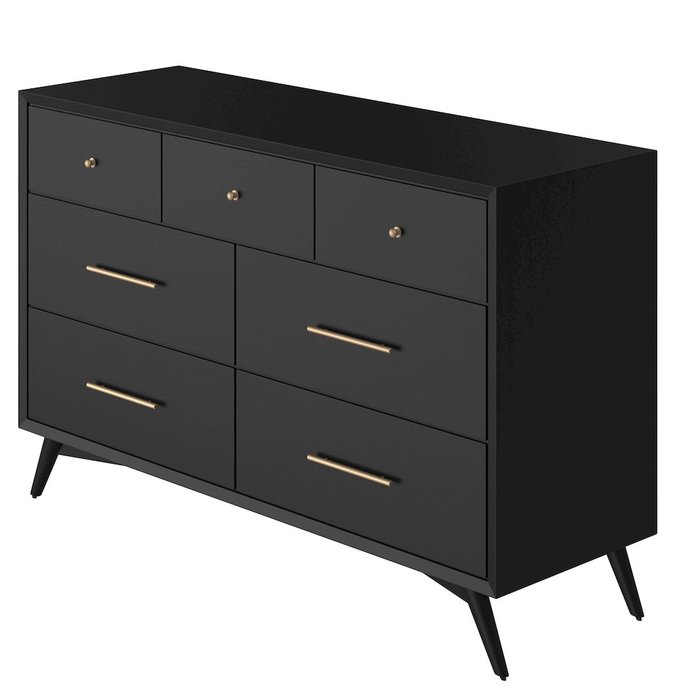 Flynn Mid Century Modern 7 Drawer Dresser, Black. Picture 1