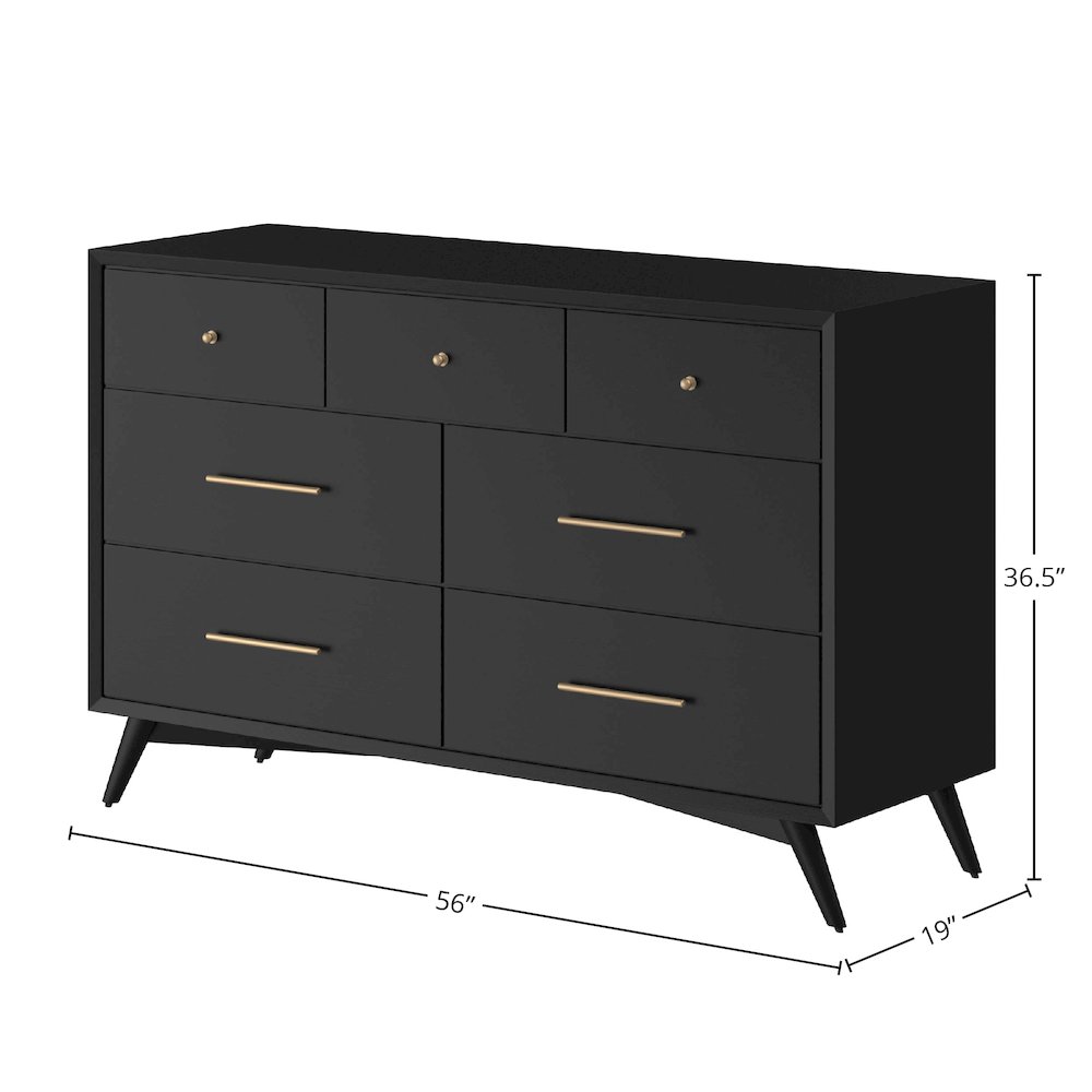 Flynn Mid Century Modern 7 Drawer Dresser, Black. Picture 7