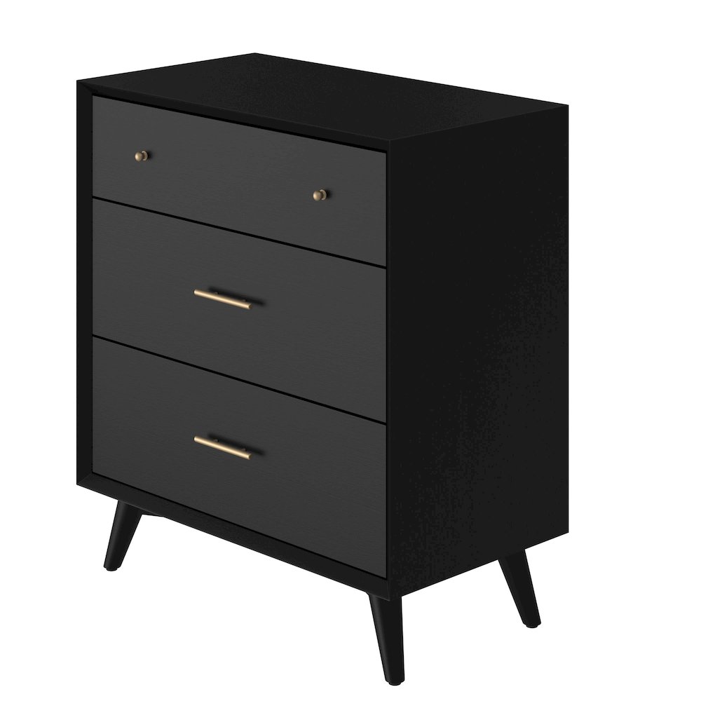 Flynn Mid Century Modern 3 Drawer Small Chest, Black. Picture 6