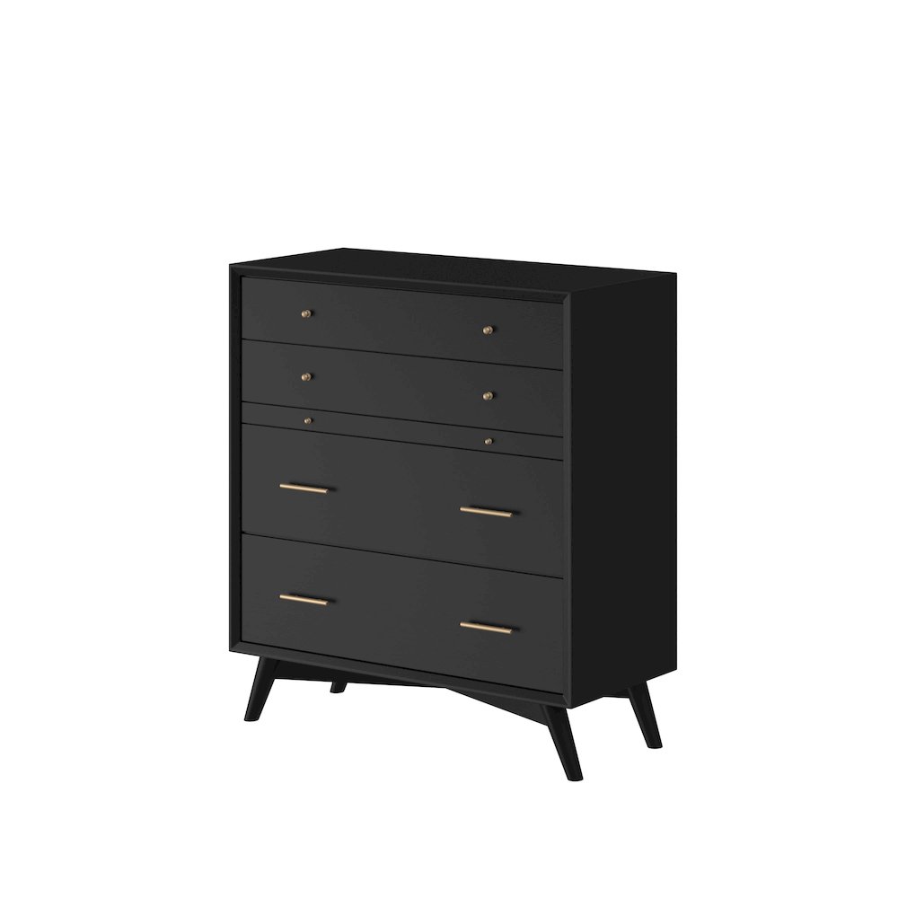 Flynn Mid Century Modern 4 Drawer Multifunction Chest w/Pull Out Tray, Black. Picture 4