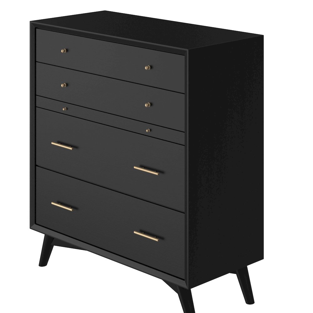 Flynn Mid Century Modern 4 Drawer Multifunction Chest w/Pull Out Tray, Black. Picture 7