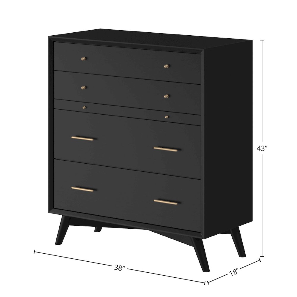 Flynn Mid Century Modern 4 Drawer Multifunction Chest w/Pull Out Tray, Black. Picture 1