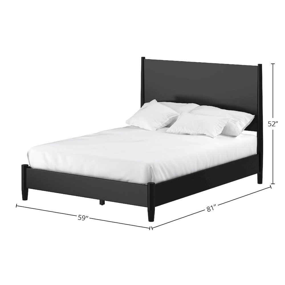 Flynn Mid Century Modern Full Size Panel Bed, Black. Picture 1