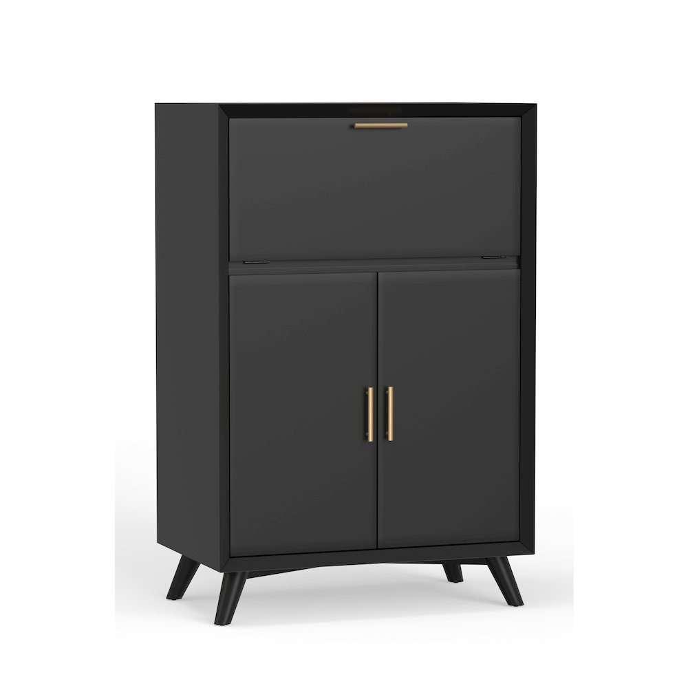 Flynn Large Bar Cabinet w/Drop Down Tray, Black. Picture 3