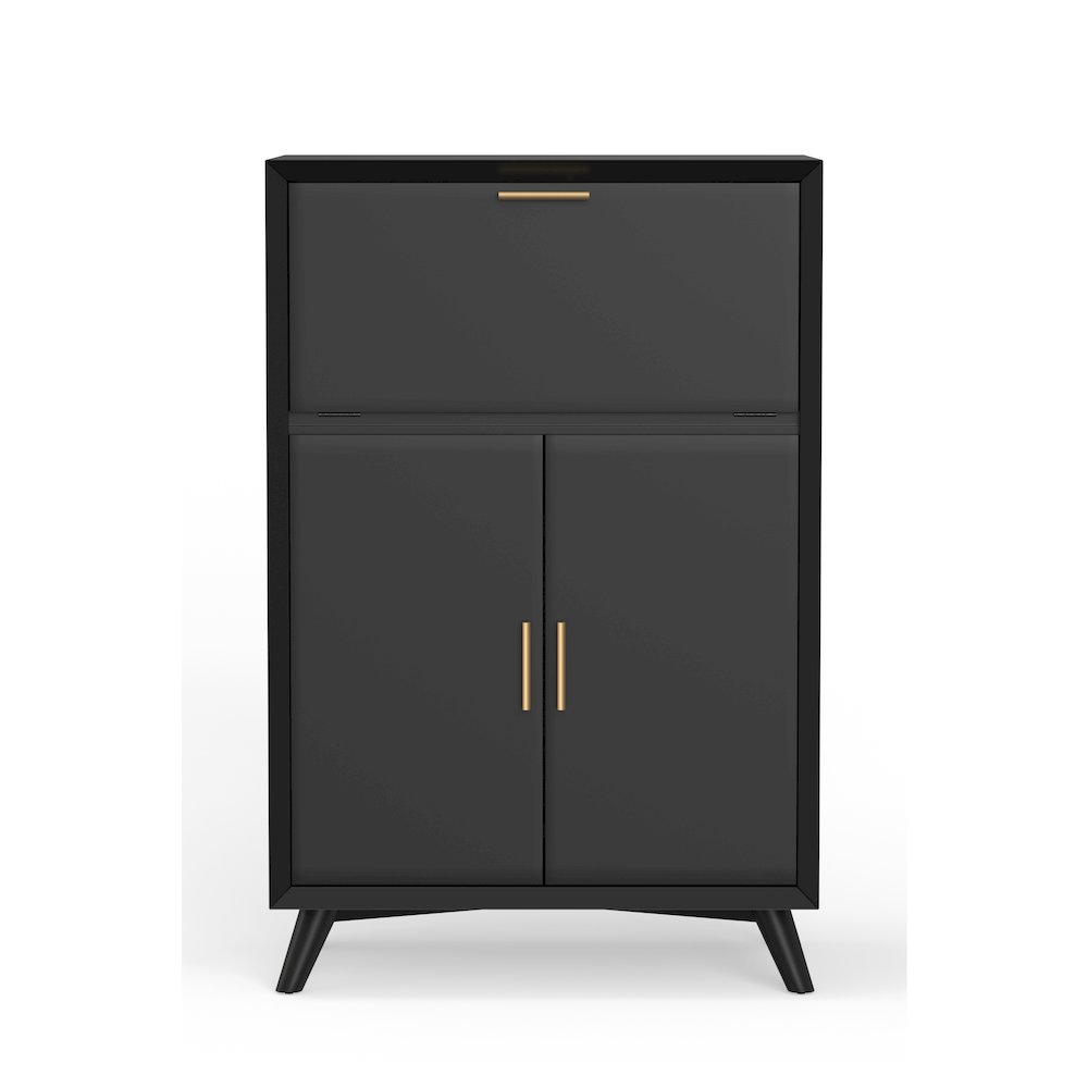 Flynn Large Bar Cabinet w/Drop Down Tray, Black. Picture 3