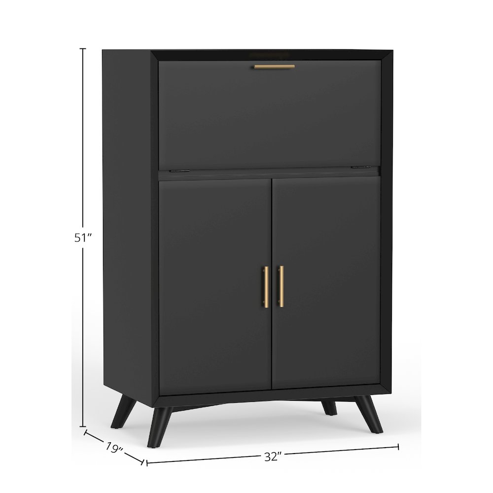 Flynn Large Bar Cabinet w/Drop Down Tray, Black. Picture 1
