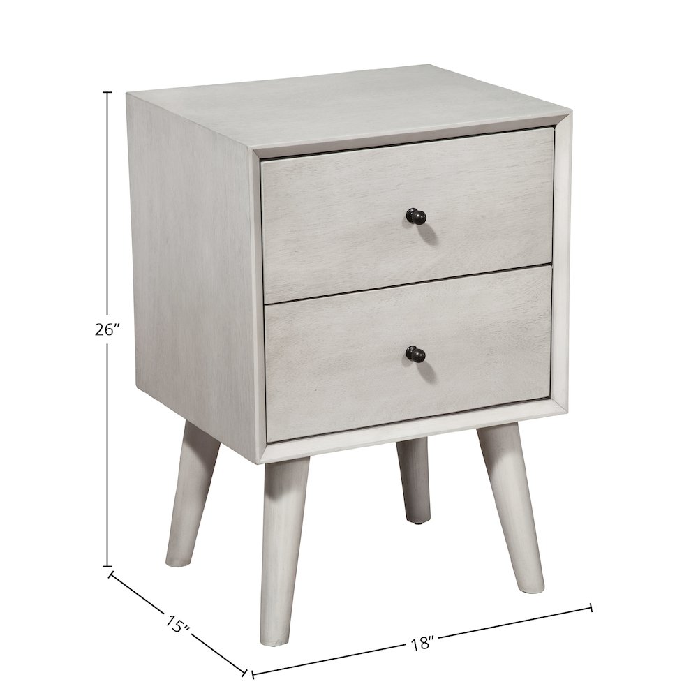 Flynn Mid Century Modern 2 Drawer Nightstand, Gray. Picture 1