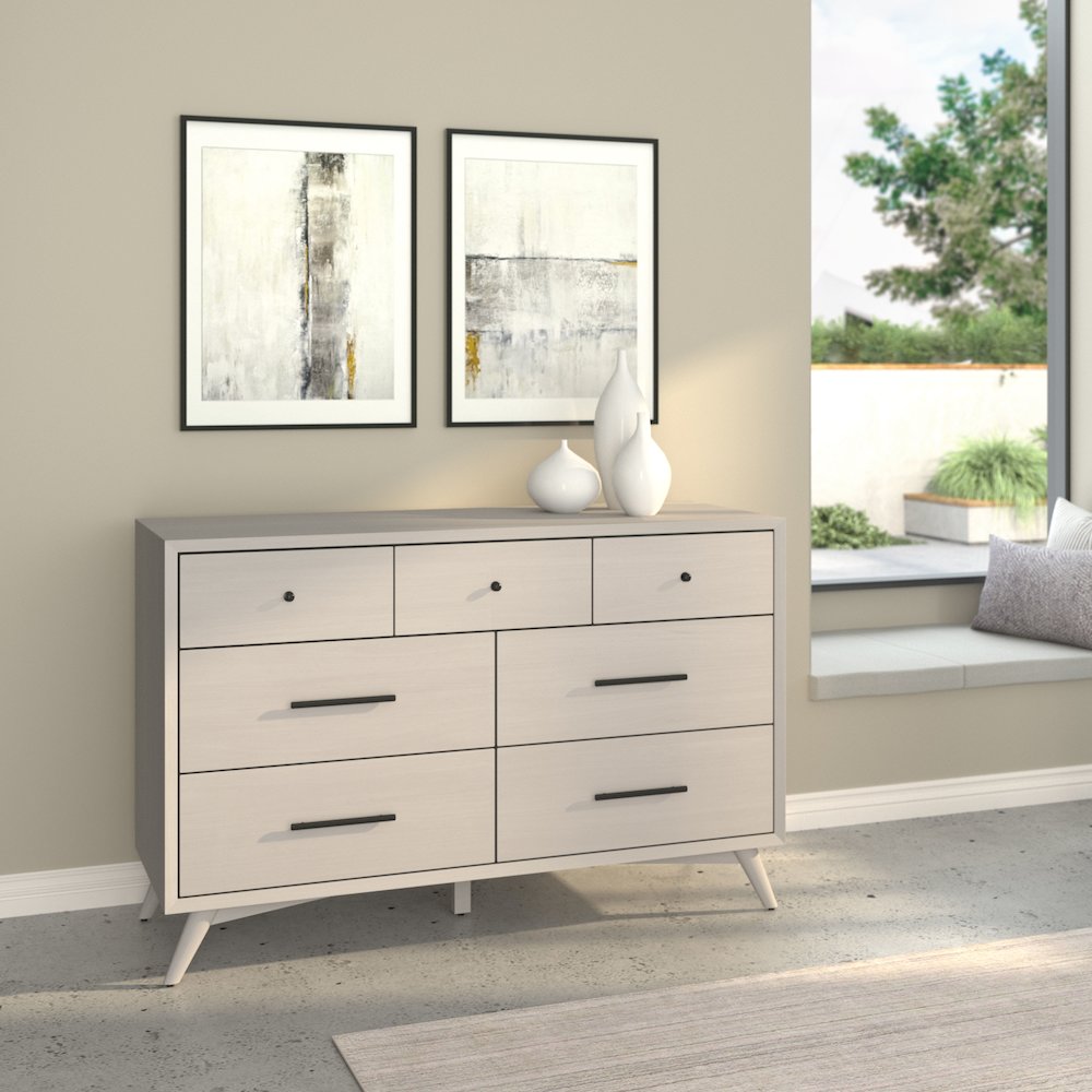 Flynn Mid Century Modern 7 Drawer Dresser, Gray. Picture 8
