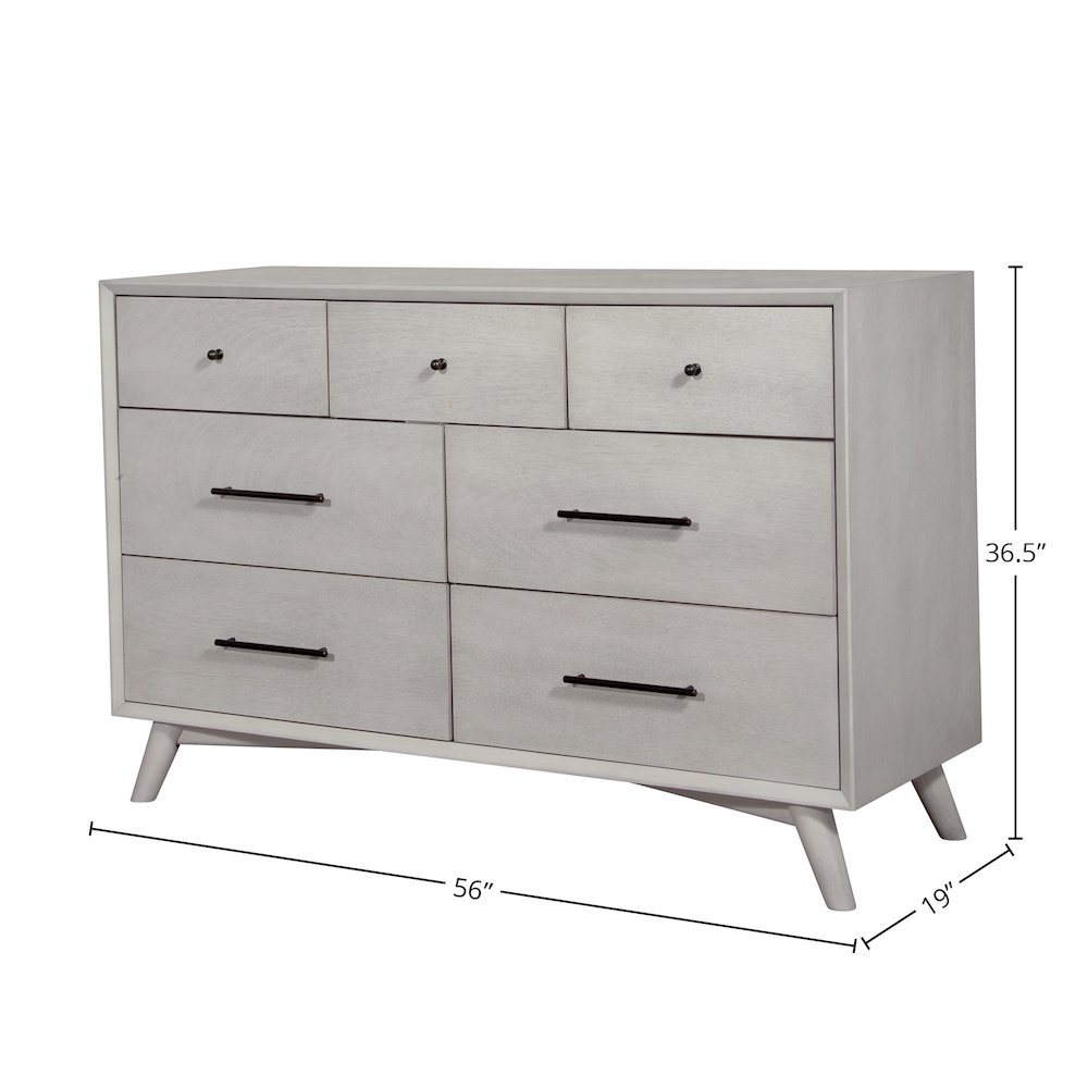 Flynn Mid Century Modern 7 Drawer Dresser, Gray. Picture 4
