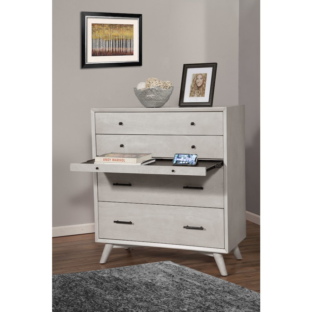 Flynn Mid Century Modern 4 Drawer Multifunction Chest w/Pull Out Tray, Gray. Picture 2