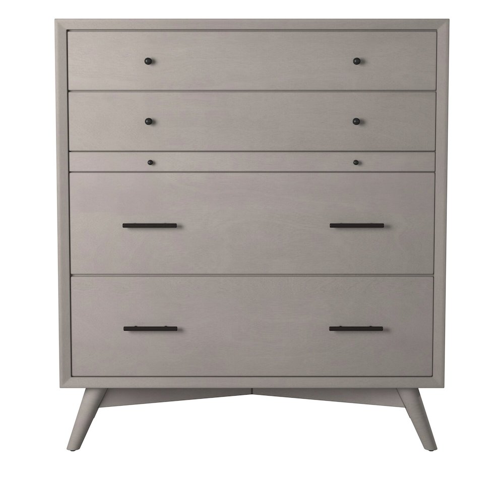 Flynn Mid Century Modern 4 Drawer Multifunction Chest w/Pull Out Tray, Gray. Picture 8