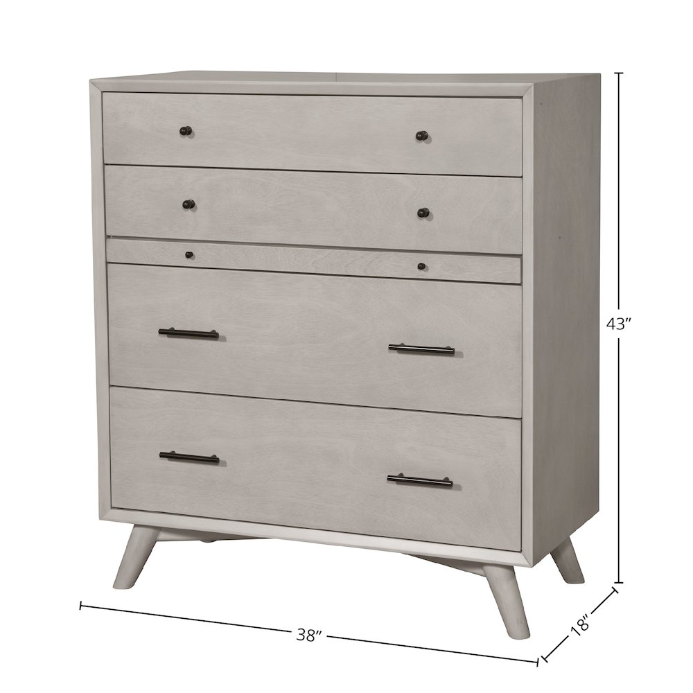 Flynn Mid Century Modern 4 Drawer Multifunction Chest w/Pull Out Tray, Gray. Picture 1