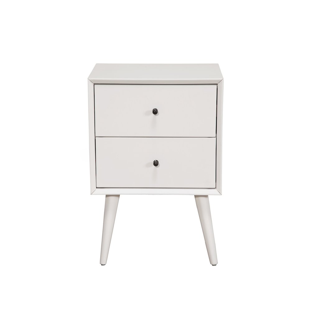 Flynn Mid Century Modern 2 Drawer Nightstand, White. Picture 3