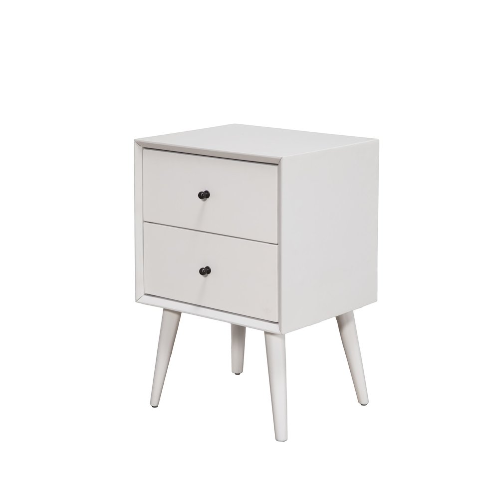 Flynn Mid Century Modern 2 Drawer Nightstand, White. Picture 4