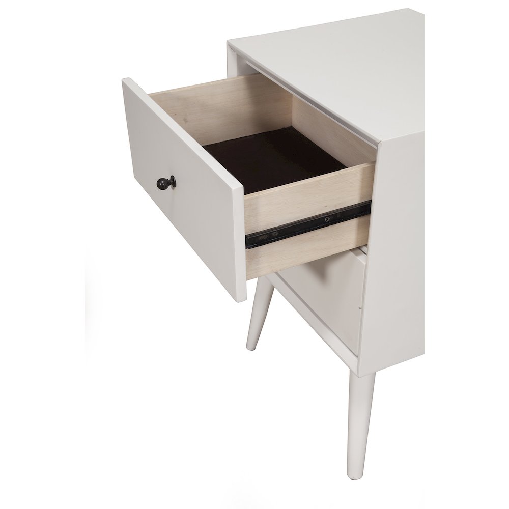 Flynn Mid Century Modern 2 Drawer Nightstand, White. Picture 5