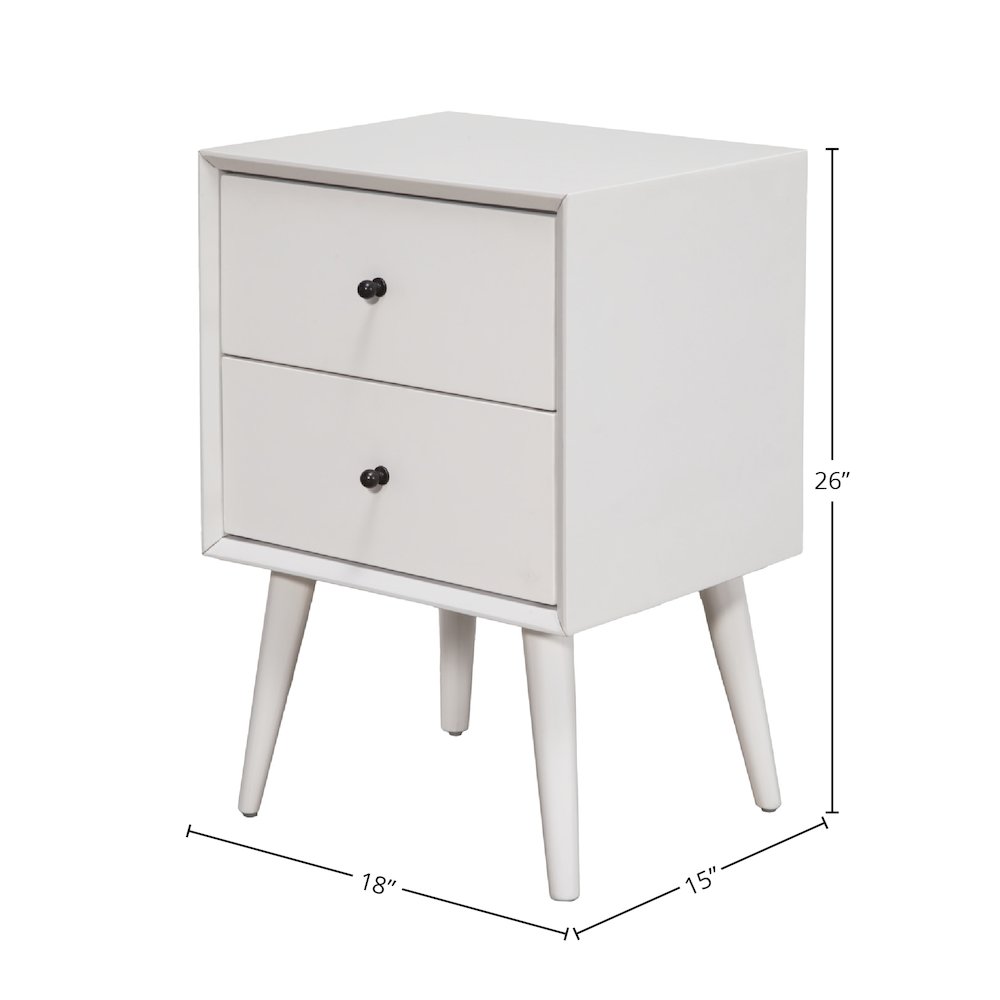 Flynn Mid Century Modern 2 Drawer Nightstand, White. Picture 1