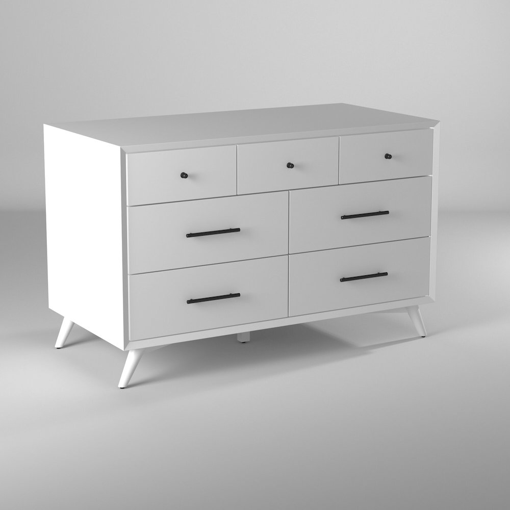 Flynn Mid Century Modern 7 Drawer Dresser, White. Picture 4