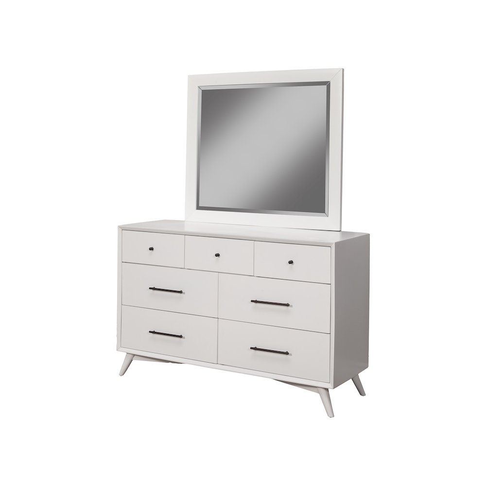 Flynn Mid Century Modern 7 Drawer Dresser, White. Picture 3