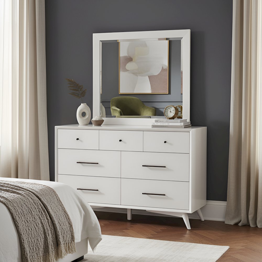 Flynn Mid Century Modern 7 Drawer Dresser, White. Picture 2