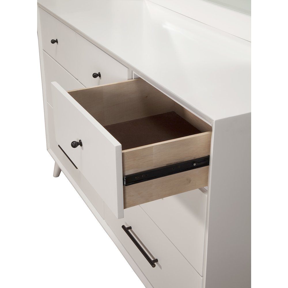 Flynn Mid Century Modern 7 Drawer Dresser, White. Picture 7