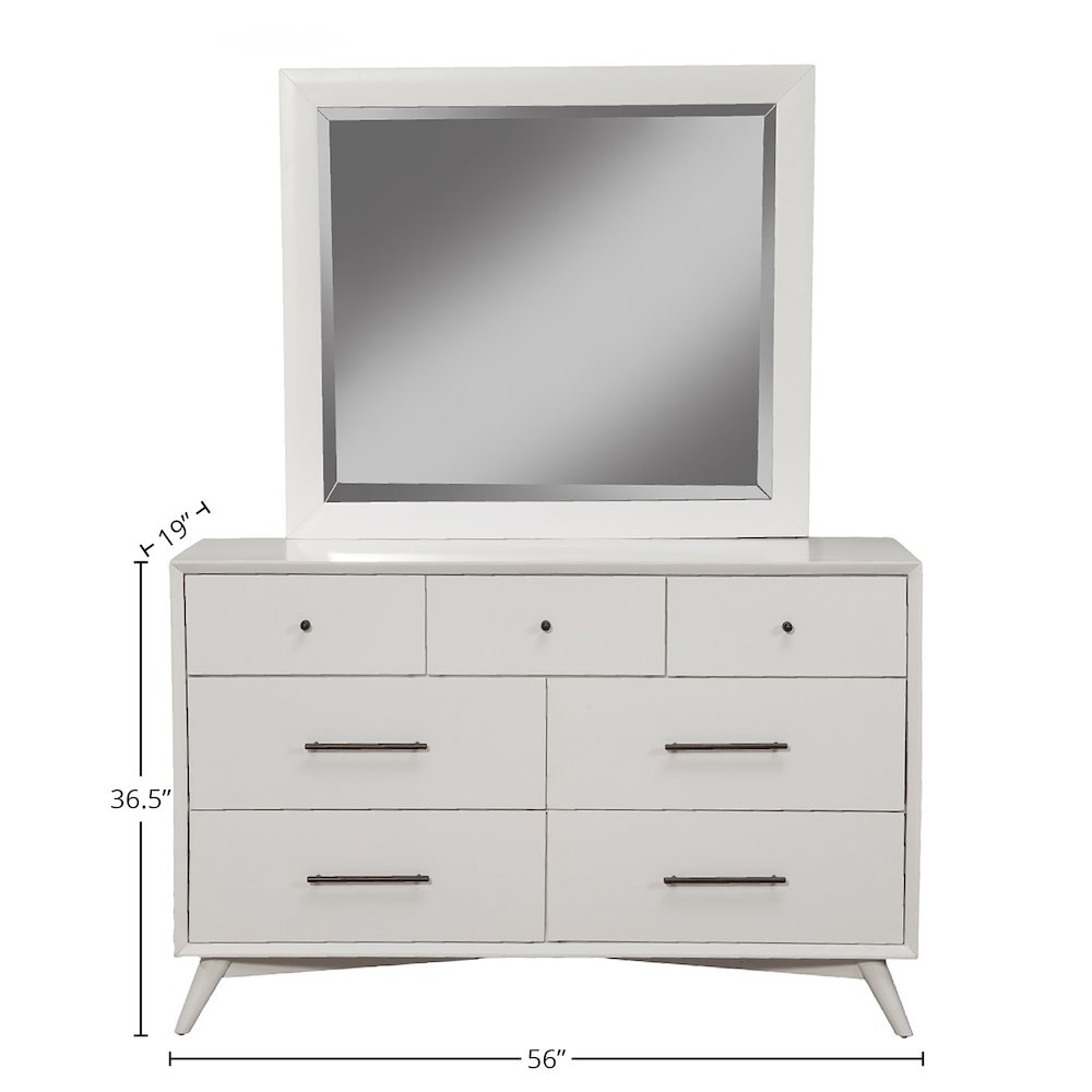 Flynn Mid Century Modern 7 Drawer Dresser, White. Picture 5