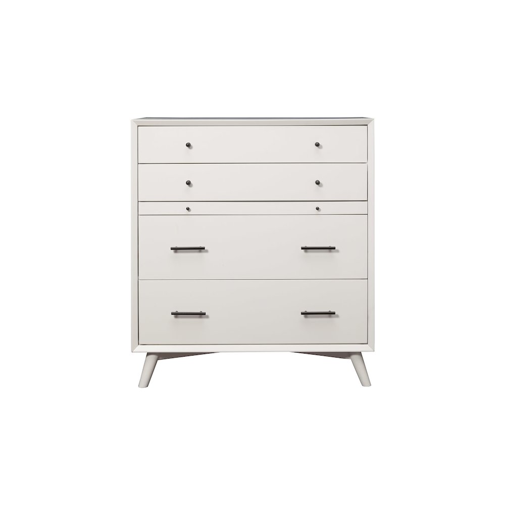 Flynn Mid Century Modern 4 Drawer Multifunction Chest w/Pull Out Tray, White. Picture 3