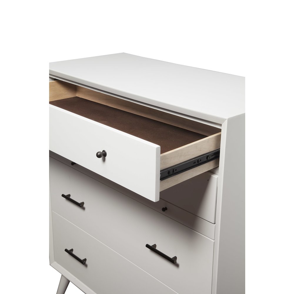 Flynn Mid Century Modern 4 Drawer Multifunction Chest w/Pull Out Tray, White. Picture 5