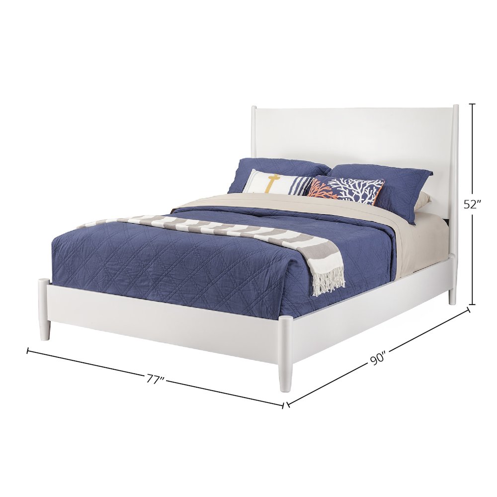 Flynn Mid Century Modern California King Panel Bed, White. Picture 1