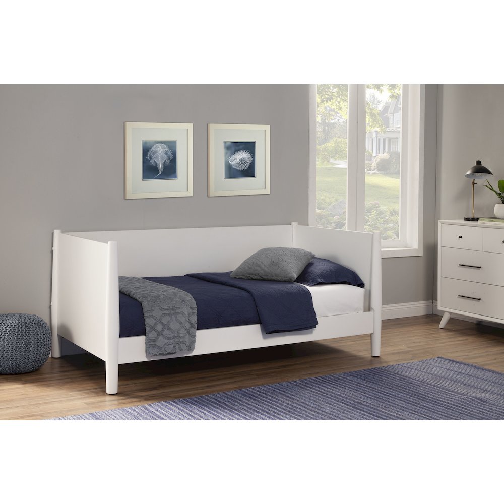 Flynn Mid Century Modern Twin Size Day Bed, White. Picture 4