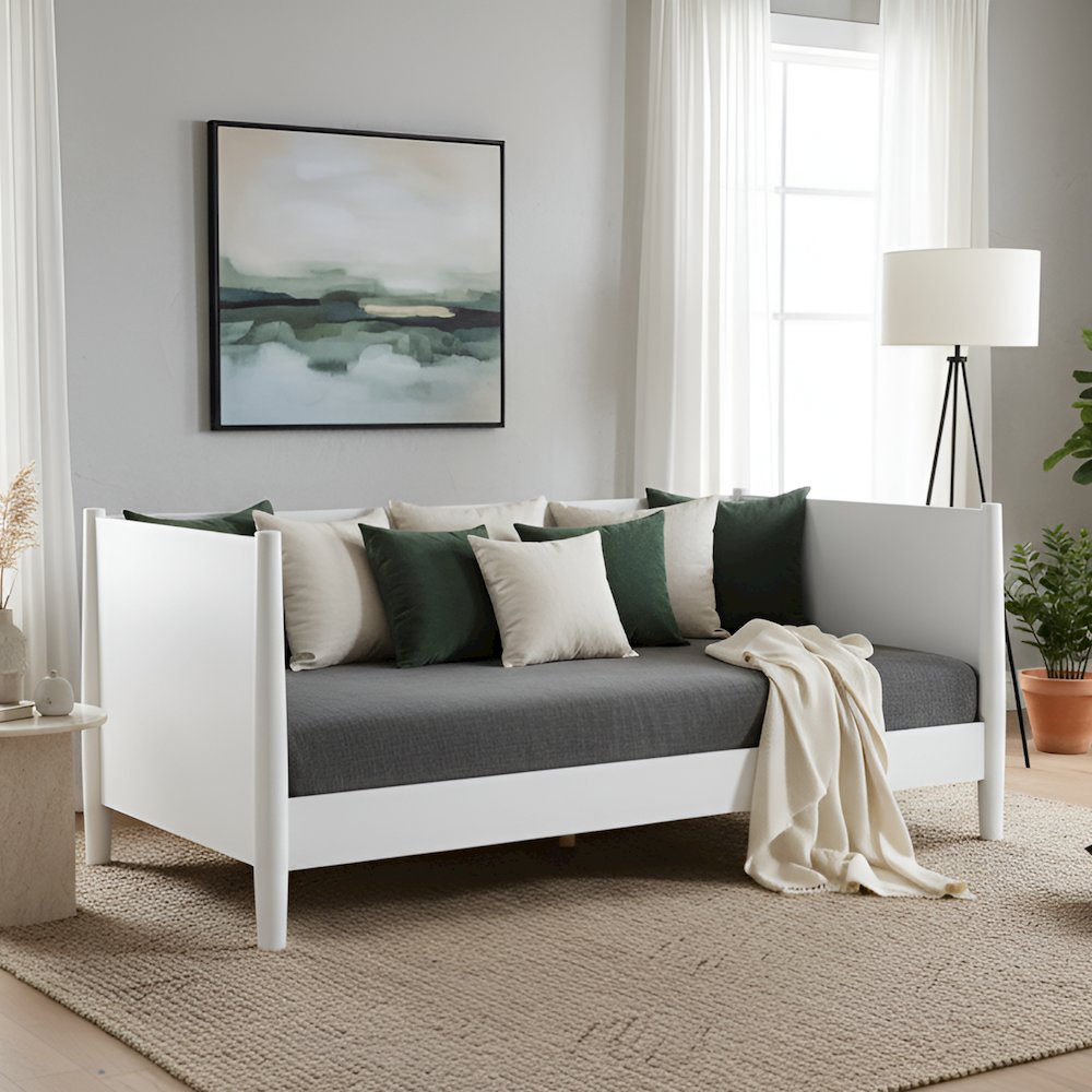 Flynn Mid Century Modern Twin Size Day Bed, White. Picture 2