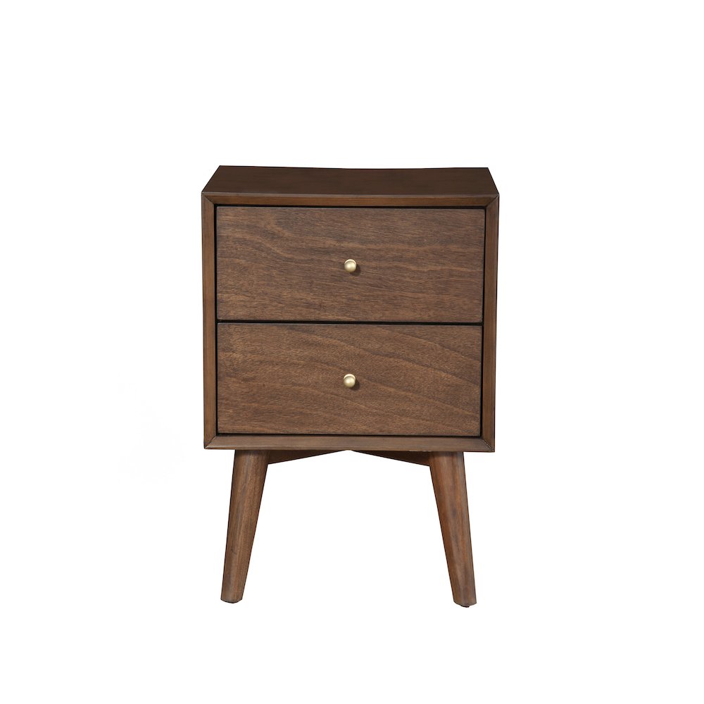 Flynn Mid Century Modern 2 Drawer Nightstand, Walnut. Picture 3