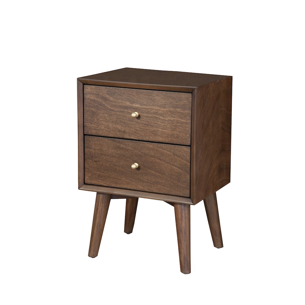 Flynn Mid Century Modern 2 Drawer Nightstand, Walnut. Picture 4