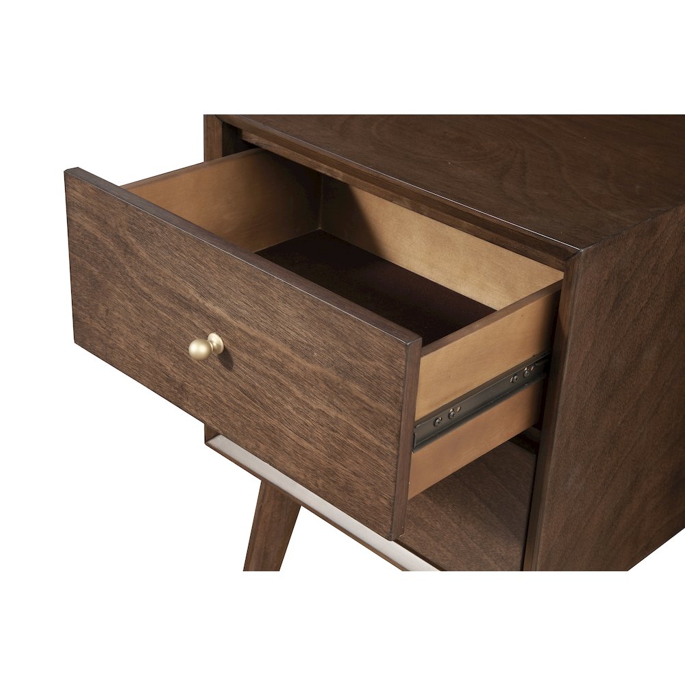 Flynn Mid Century Modern 2 Drawer Nightstand, Walnut. Picture 5