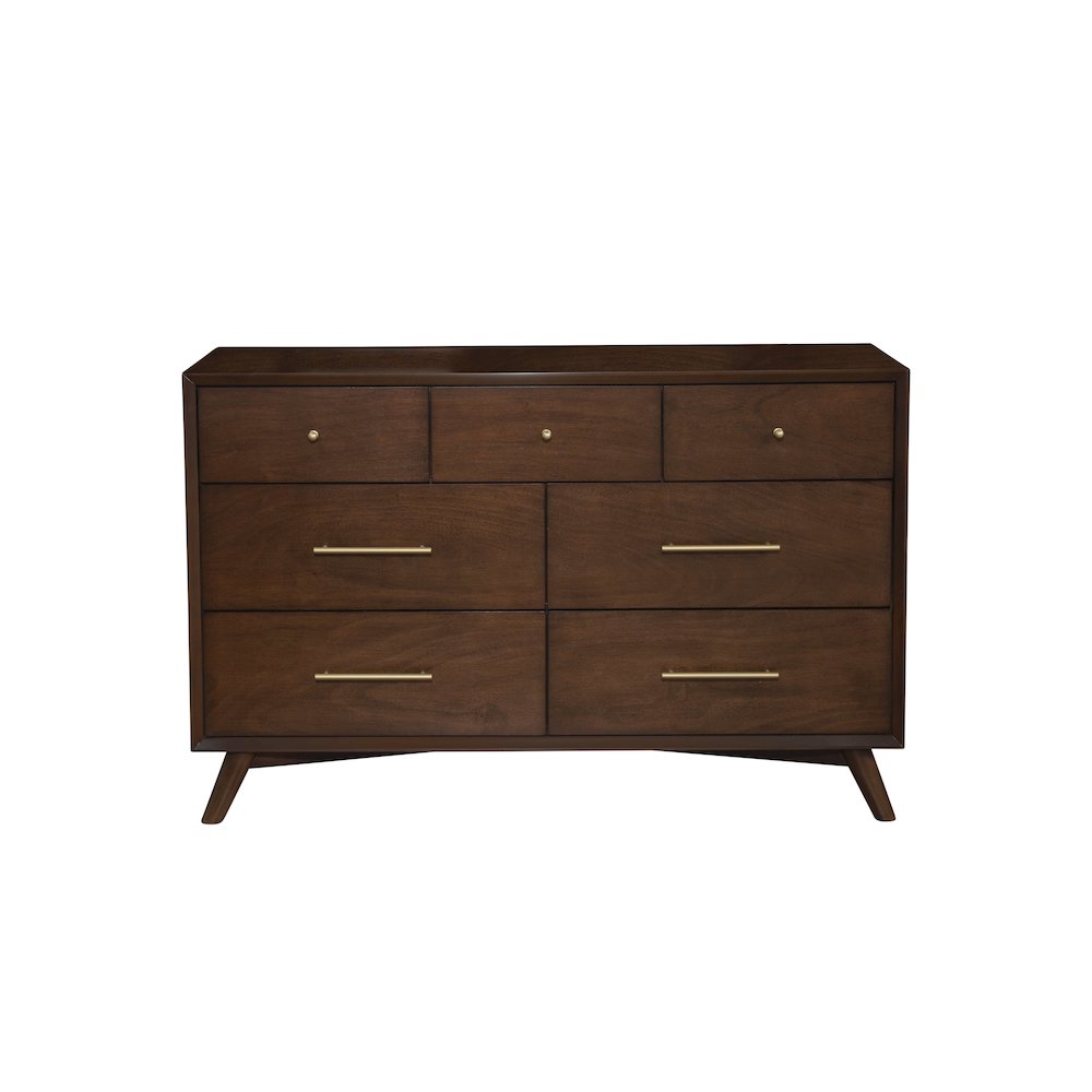 Flynn Mid Century Modern 7 Drawer Dresser, Walnut. Picture 1