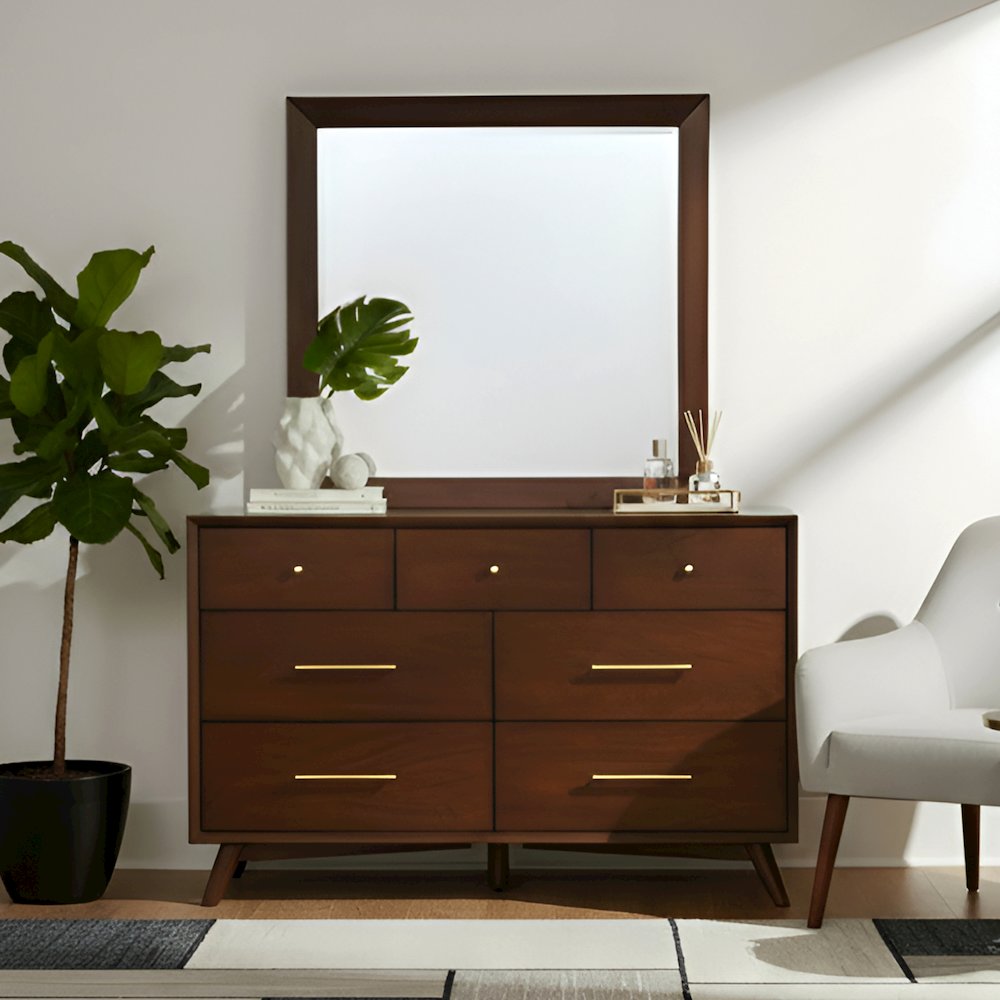 Flynn Mid Century Modern 7 Drawer Dresser, Walnut. Picture 8