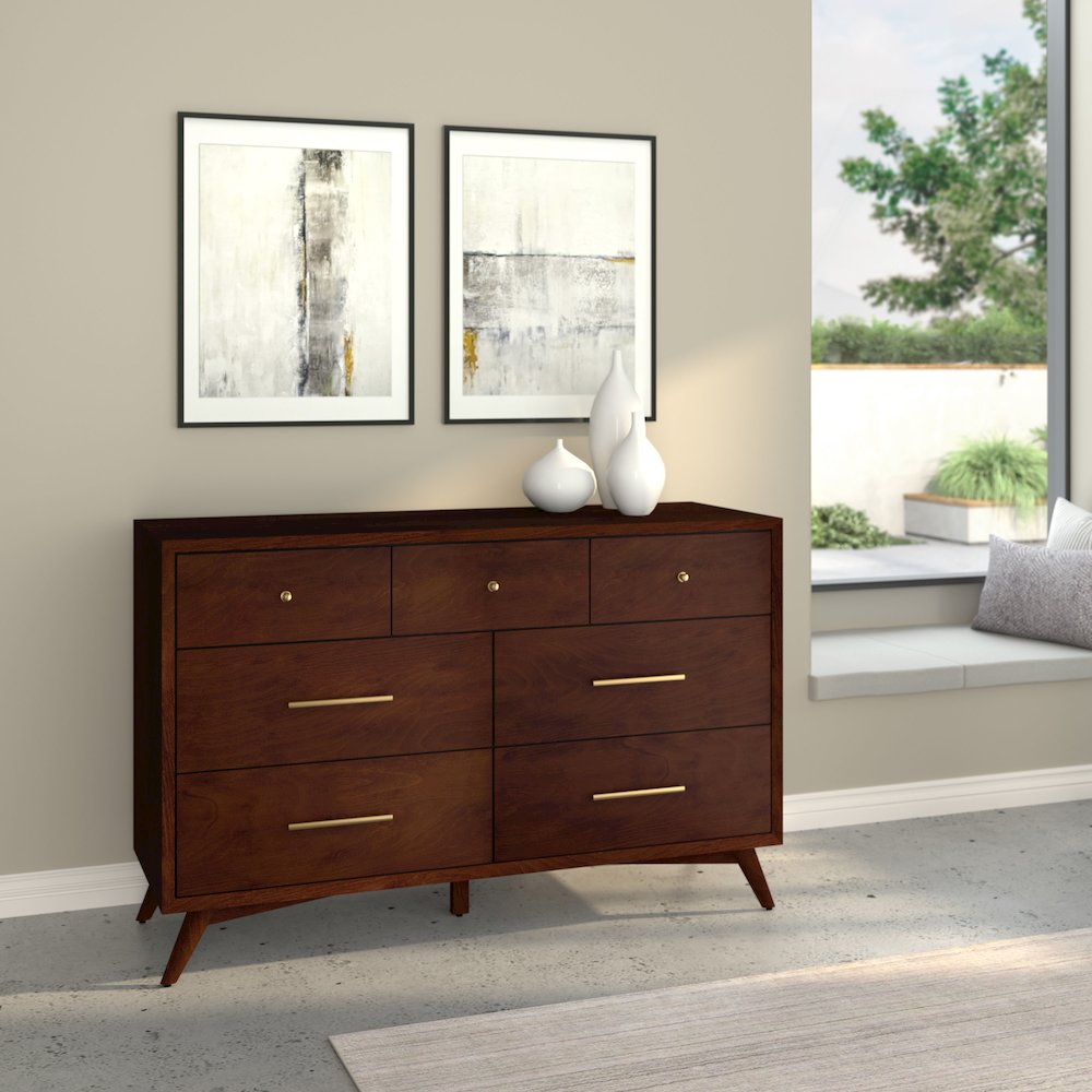 Flynn Mid Century Modern 7 Drawer Dresser, Walnut. Picture 2
