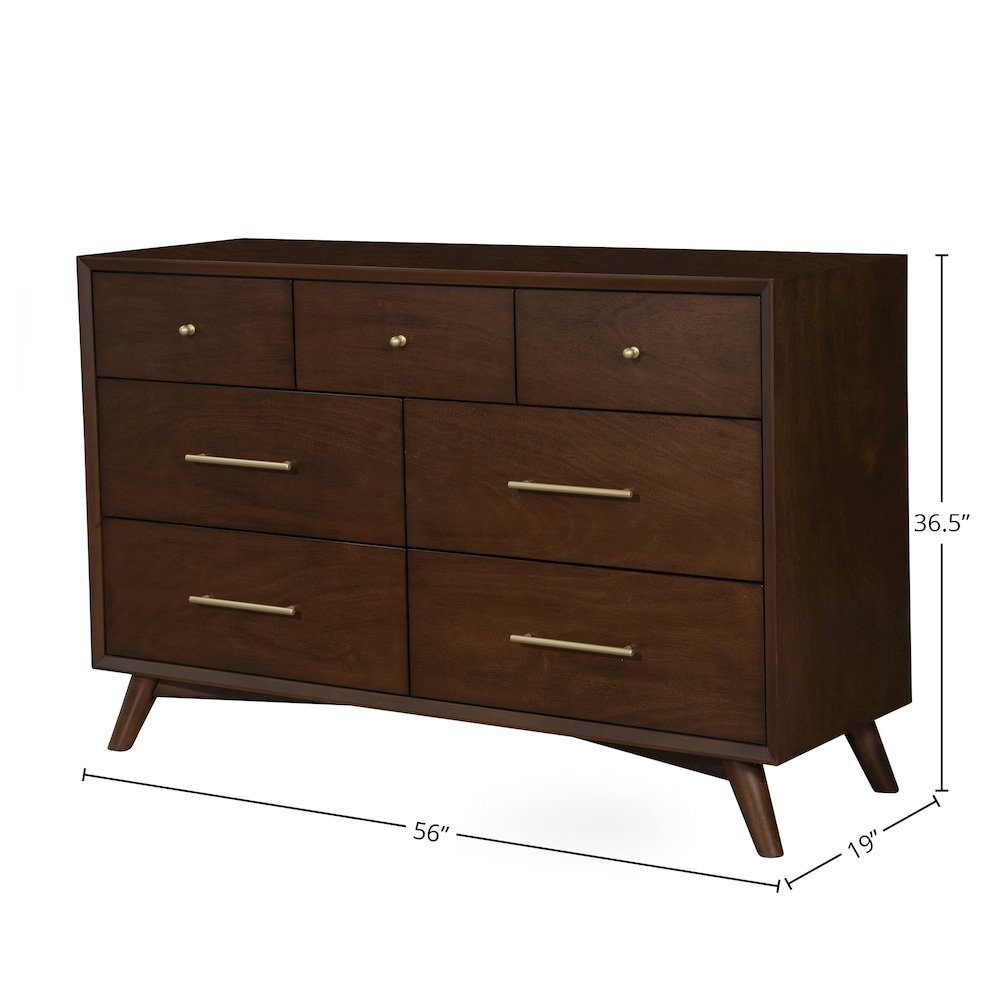 Flynn Mid Century Modern 7 Drawer Dresser, Walnut. Picture 4