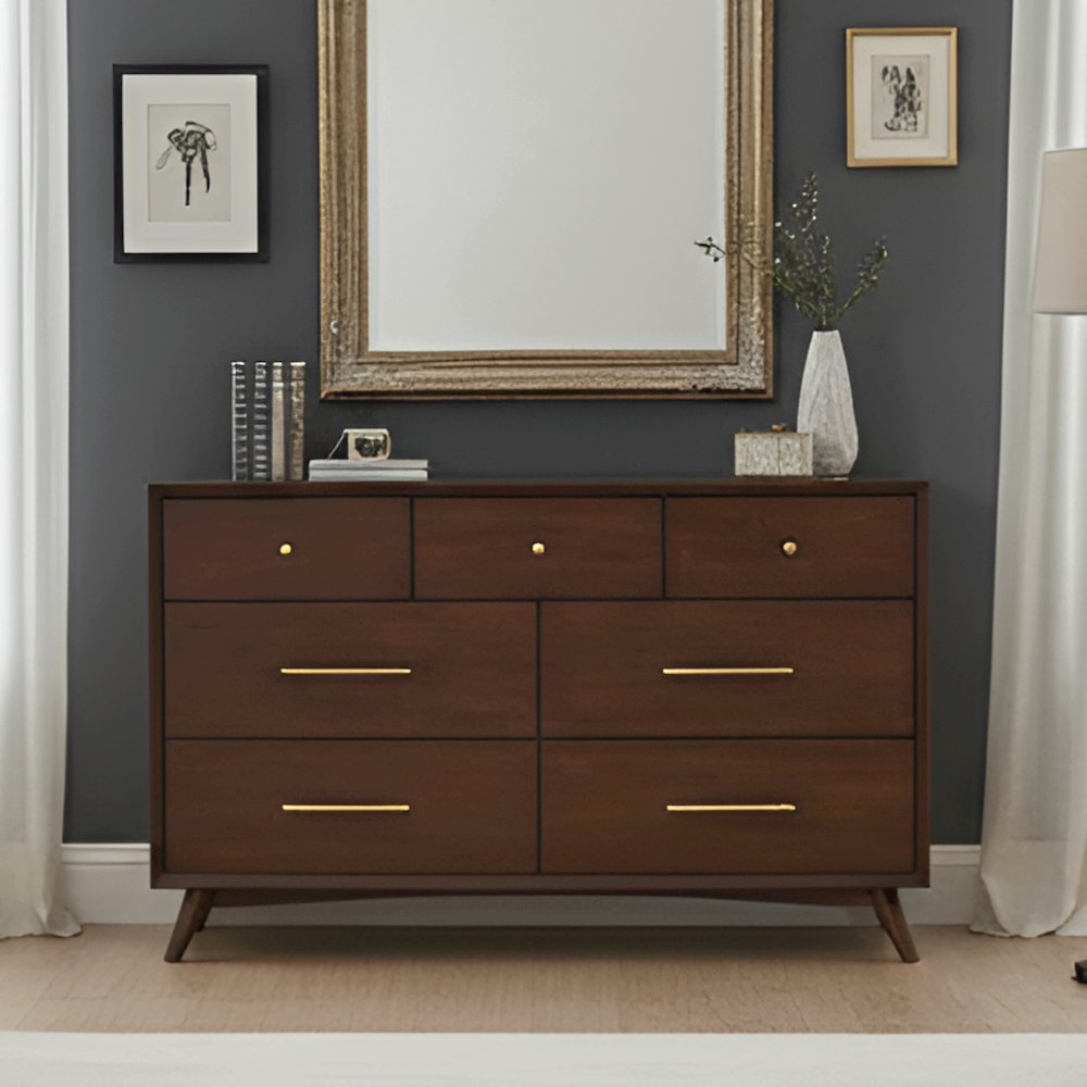 Flynn Mid Century Modern 7 Drawer Dresser, Walnut. Picture 13