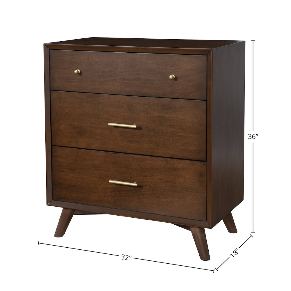 Flynn Mid Century Modern 3 Drawer Small Chest, Walnut. Picture 1