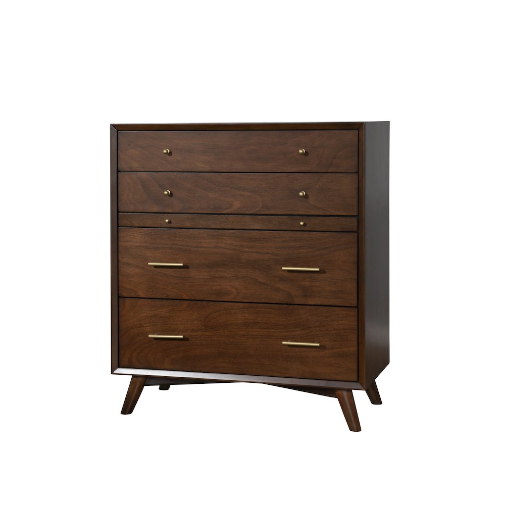 Flynn Mid Century Modern 4 Drawer Multifunction Chest w/Pull Out Tray, Walnut. Picture 4
