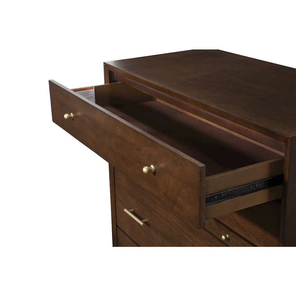 Flynn Mid Century Modern 4 Drawer Multifunction Chest w/Pull Out Tray, Walnut. Picture 8